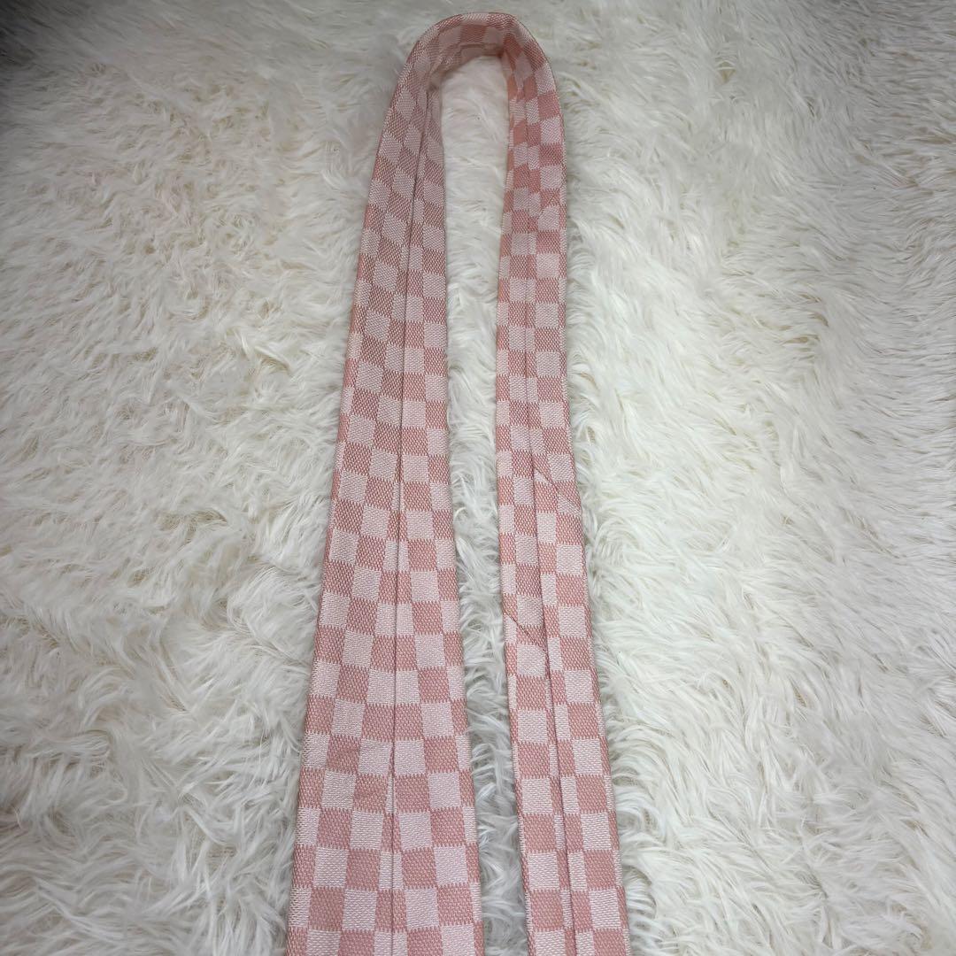 美品 ルイヴィトン ダミエ 現行 シルク ネクタイ ピンク