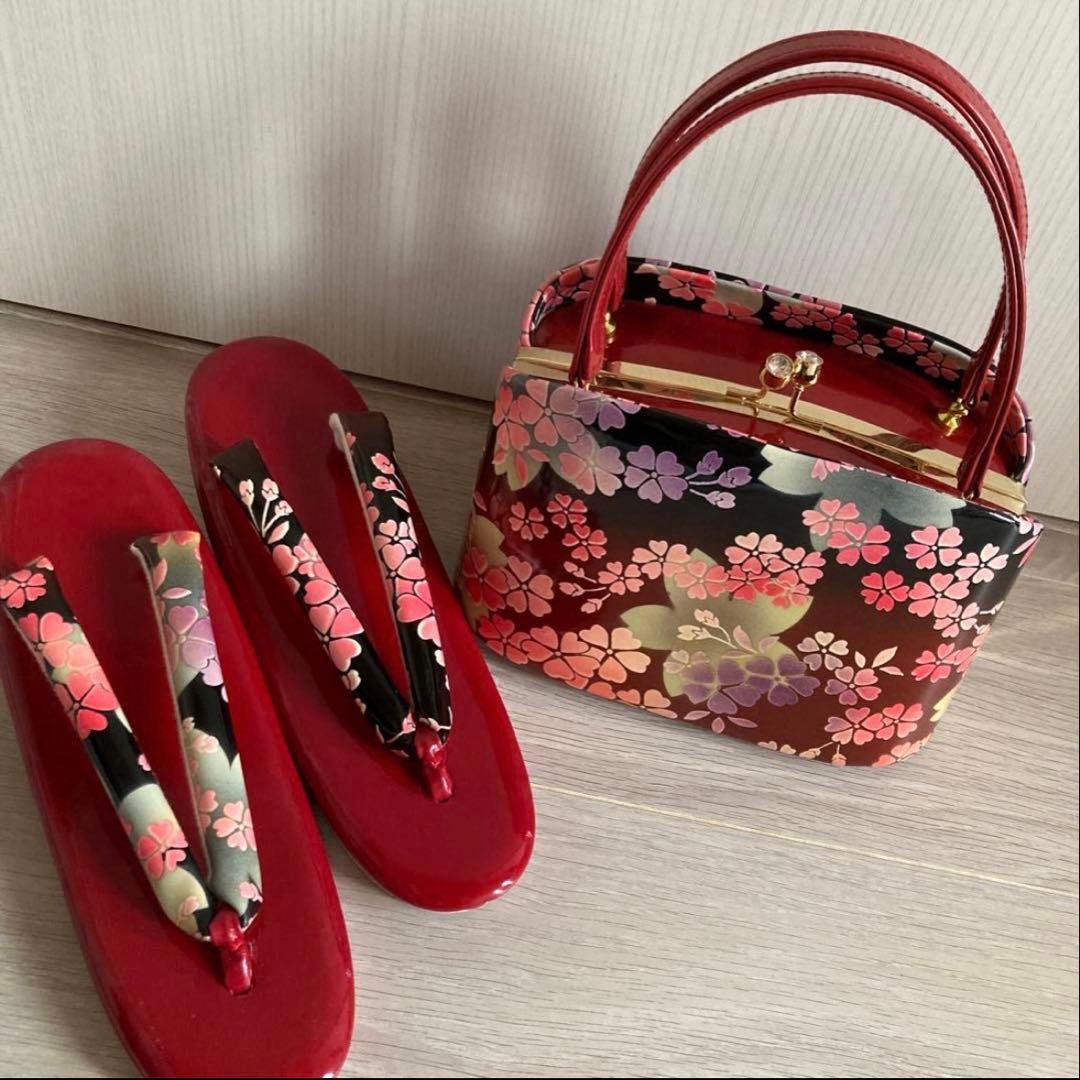 美品正絹振袖フルセット　姫　フリル　西陣織袋帯付き豪華赤い花柄　成人式