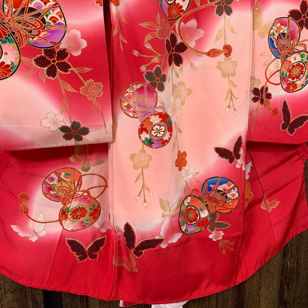 赤とピンクのグラデーション鼓模様お宮参り着物（内袖・長襦袢）