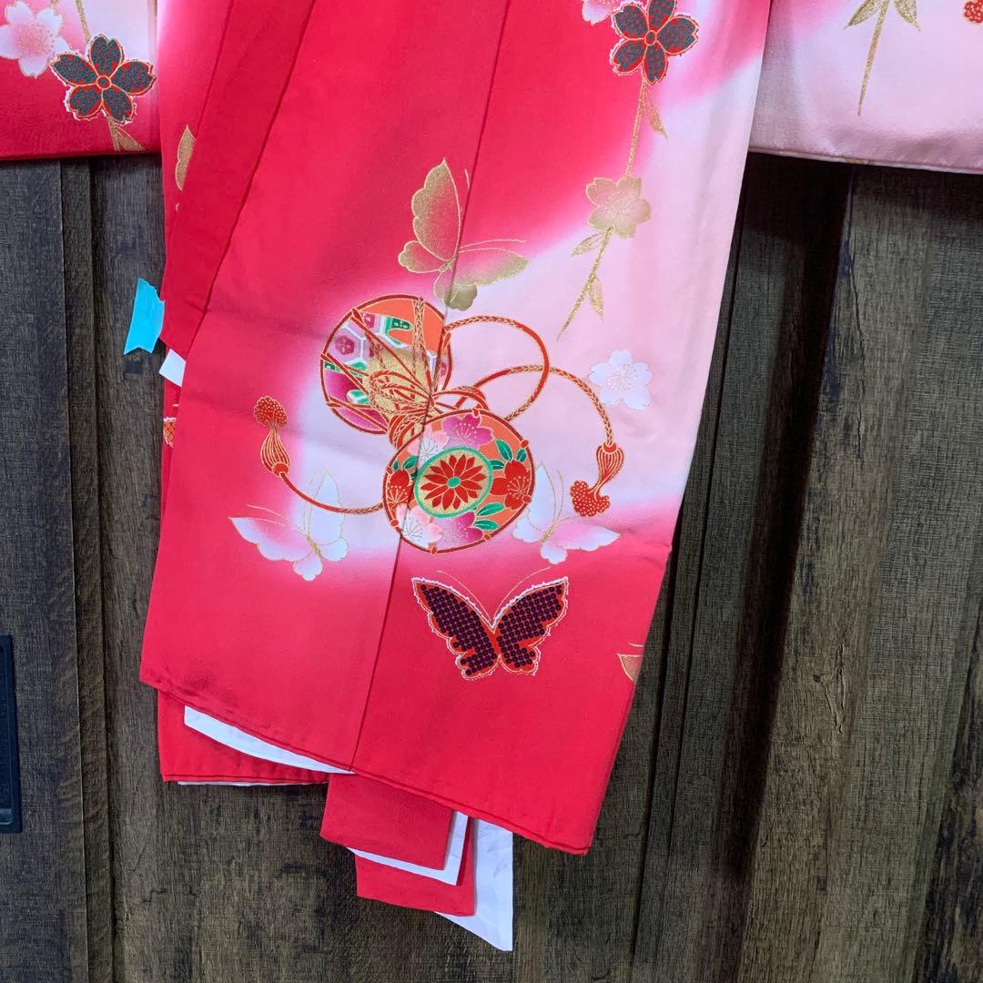 赤とピンクのグラデーション鼓模様お宮参り着物（内袖・長襦袢）