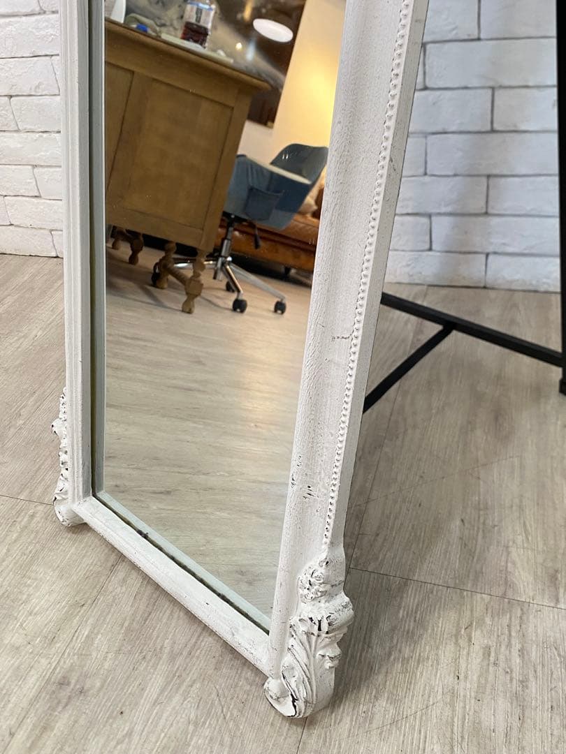 【東京都内23区配送無料】アンティーク　ジャビー　ホワイト　スタンドミラー　鏡