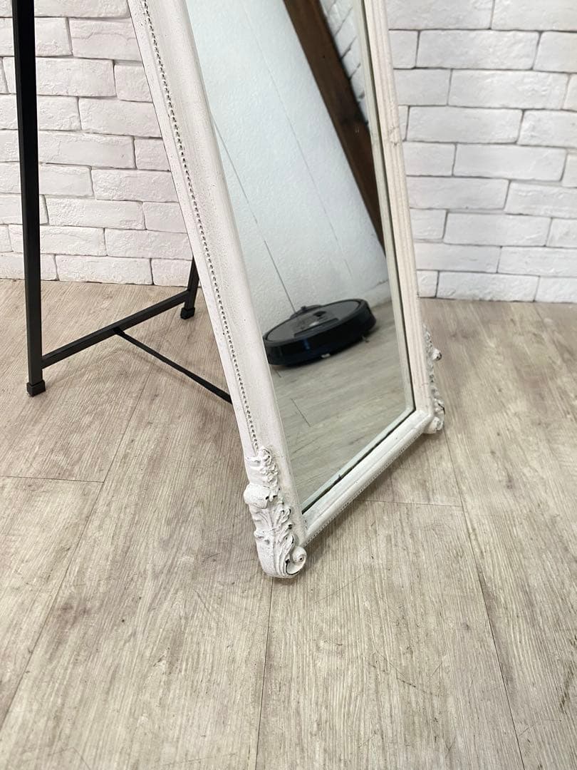【東京都内23区配送無料】アンティーク　ジャビー　ホワイト　スタンドミラー　鏡