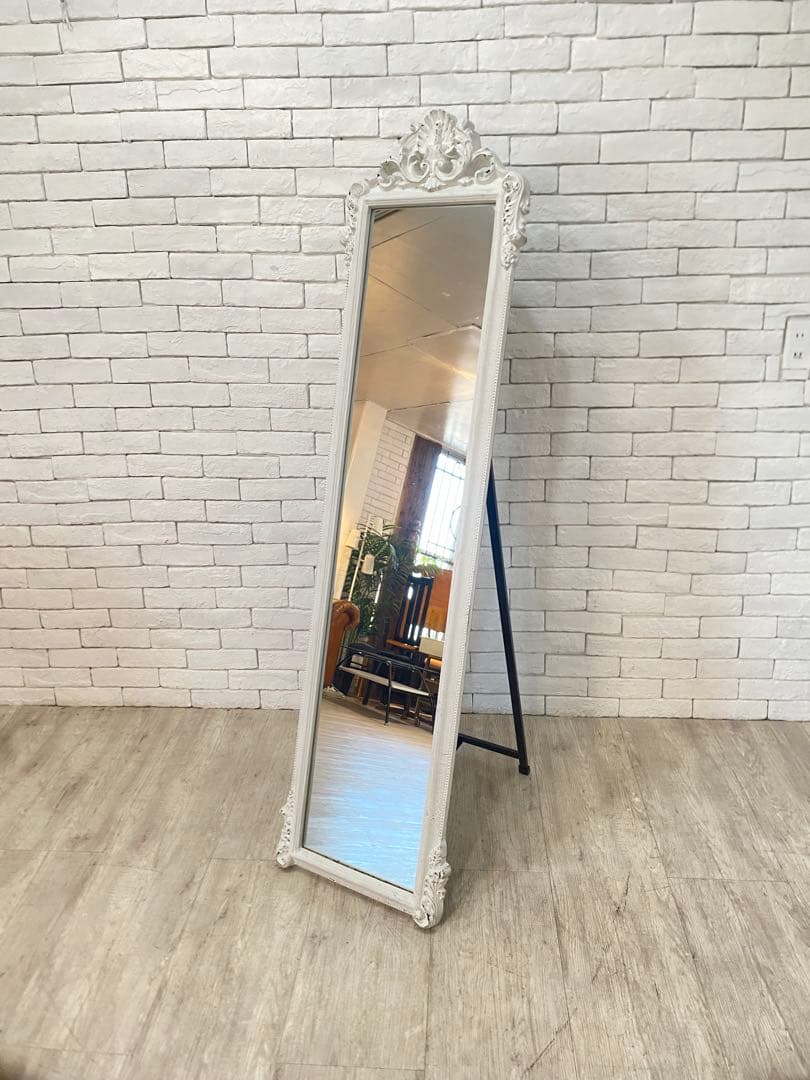 【東京都内23区配送無料】アンティーク　ジャビー　ホワイト　スタンドミラー　鏡
