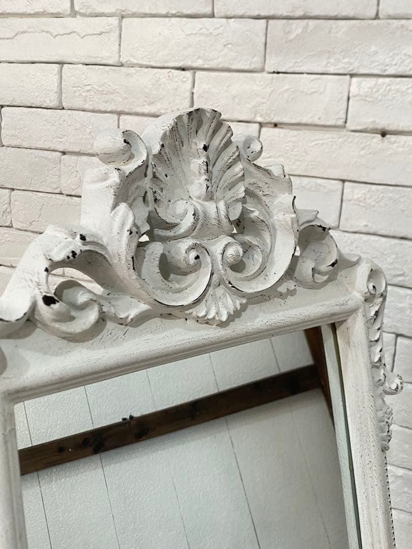 【東京都内23区配送無料】アンティーク　ジャビー　ホワイト　スタンドミラー　鏡