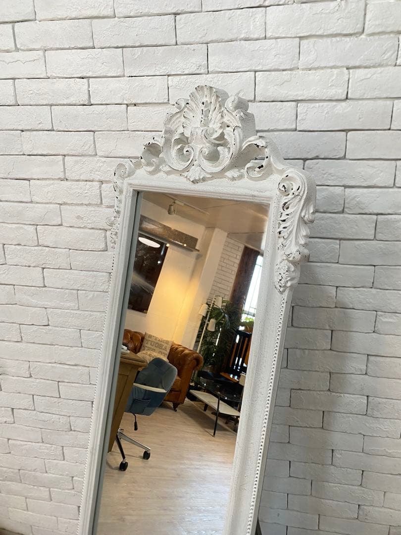 【東京都内23区配送無料】アンティーク　ジャビー　ホワイト　スタンドミラー　鏡