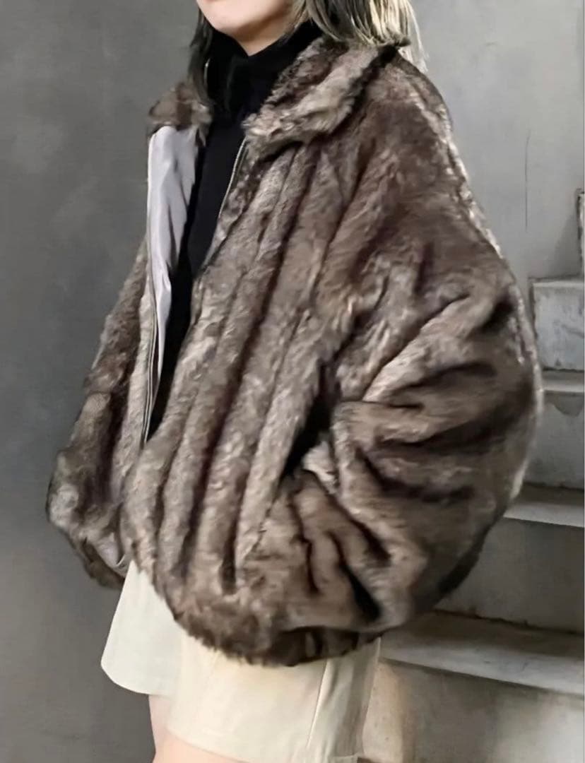 MURUA フェイクファーブルゾン グレー　ファーコート