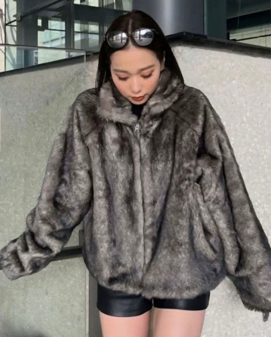 MURUA フェイクファーブルゾン グレー　ファーコート