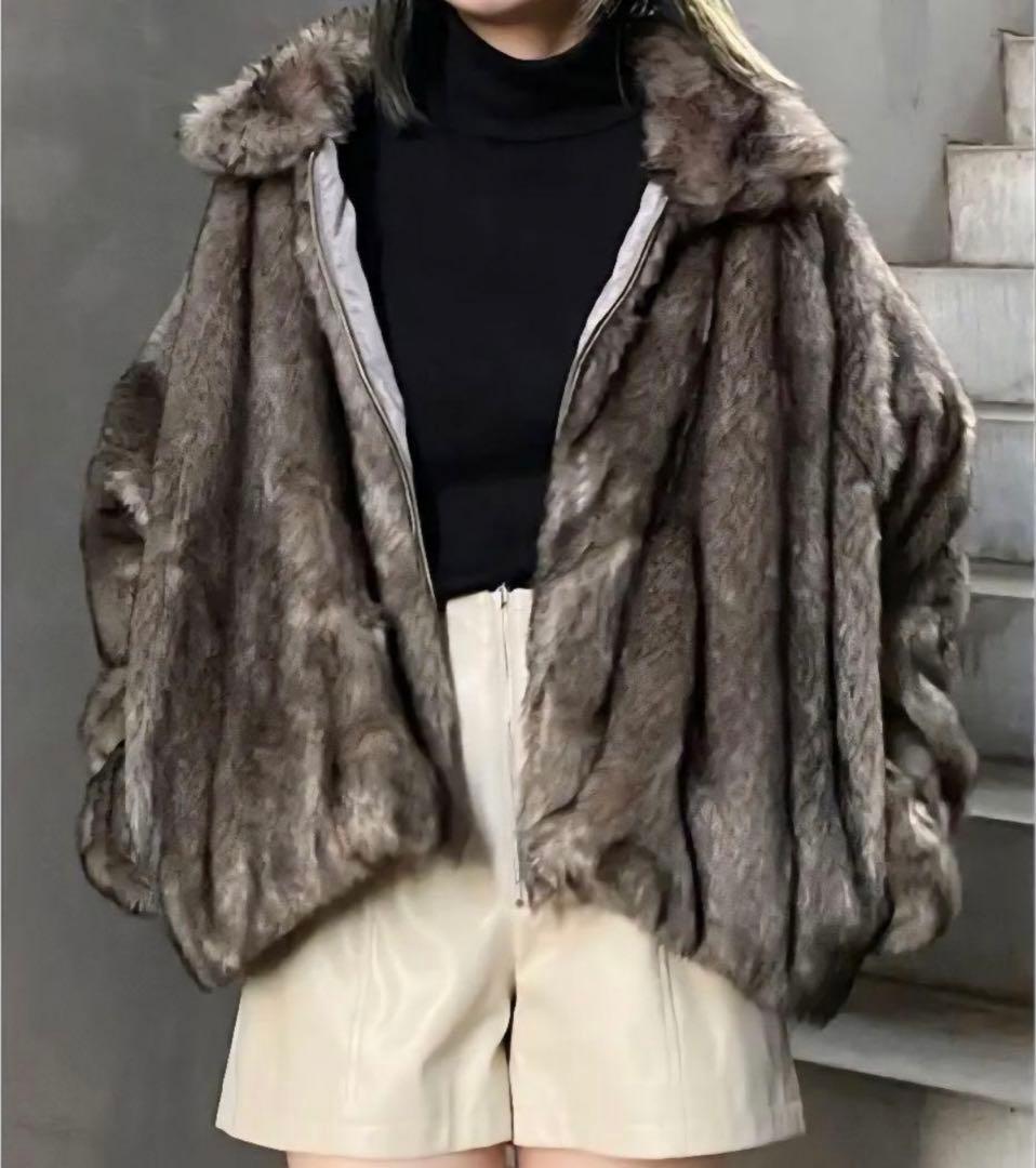 MURUA フェイクファーブルゾン グレー　ファーコート