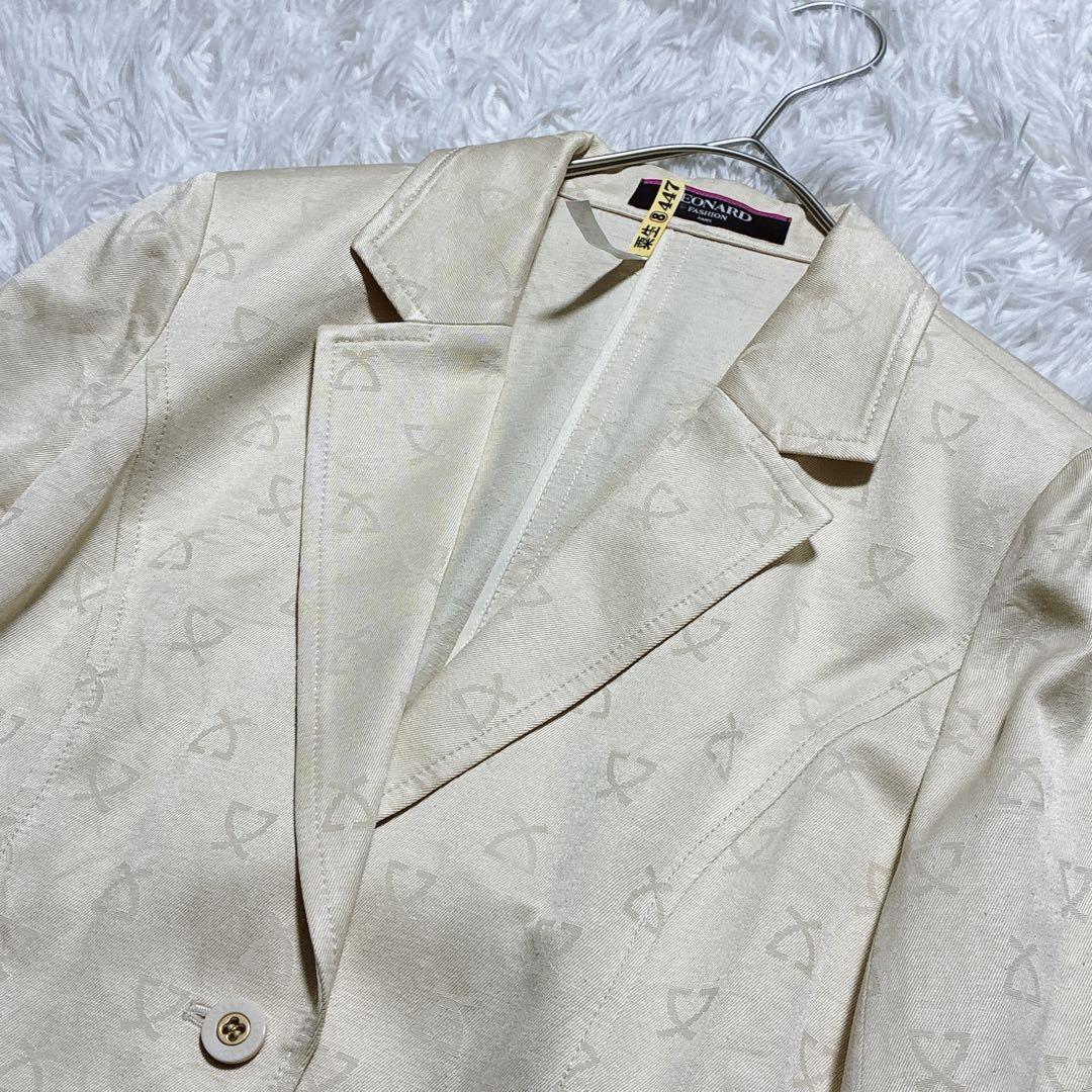 良品⭐️レオナール　テーラードジャケット　ロゴ刺繍　トリム　シルク100% 11号