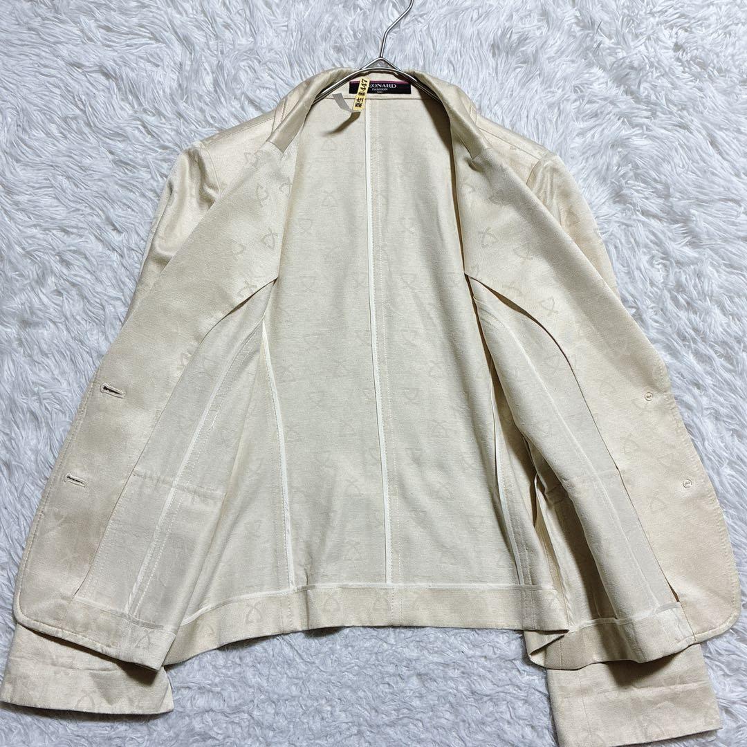 良品⭐️レオナール　テーラードジャケット　ロゴ刺繍　トリム　シルク100% 11号