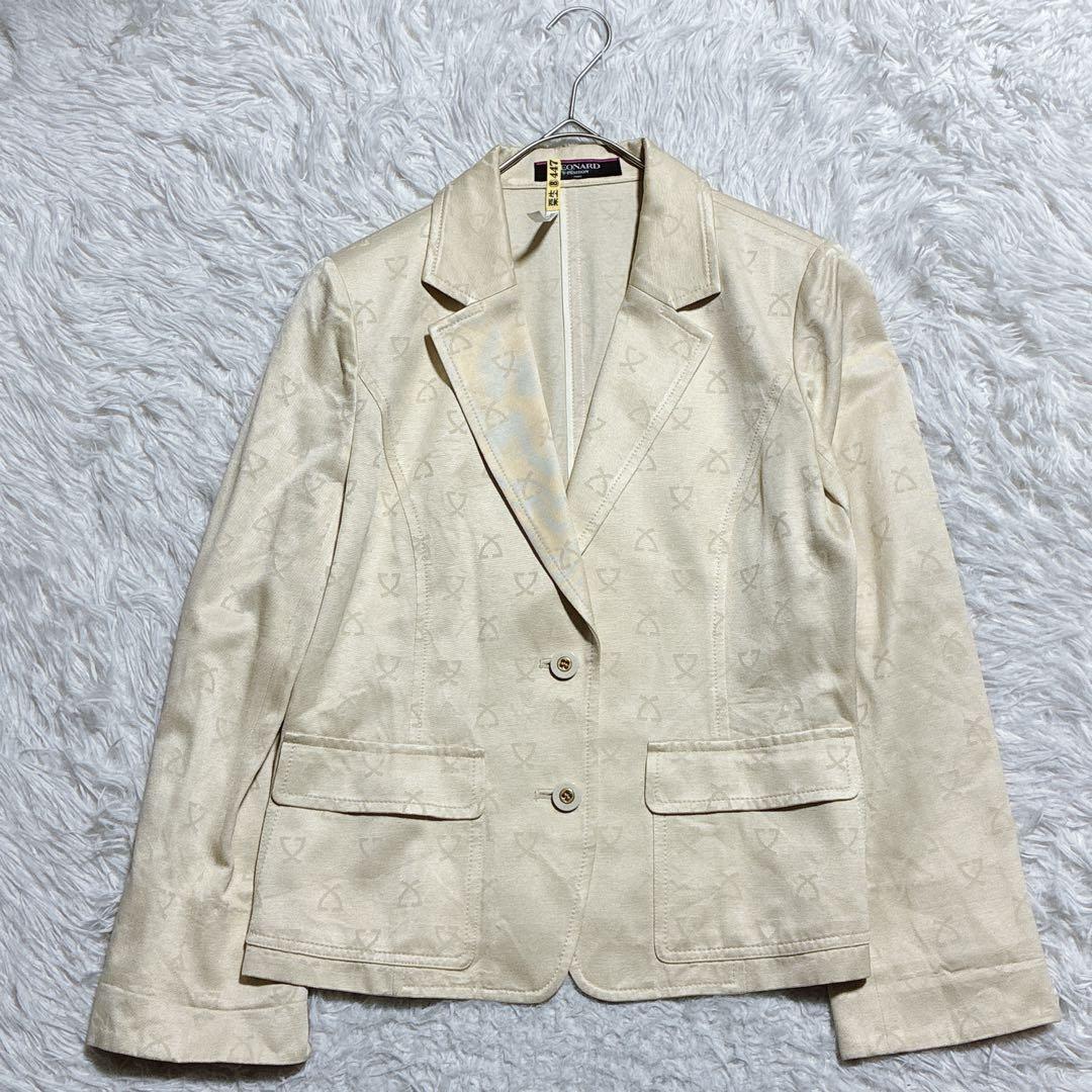 良品⭐️レオナール　テーラードジャケット　ロゴ刺繍　トリム　シルク100% 11号