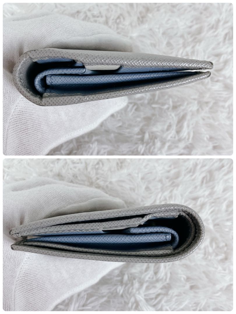 付属完備✨プラダ　折り財布　1MV204 サフィアーノ　グレー　ブルー　FRID