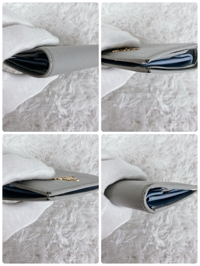 付属完備✨プラダ　折り財布　1MV204 サフィアーノ　グレー　ブルー　FRID