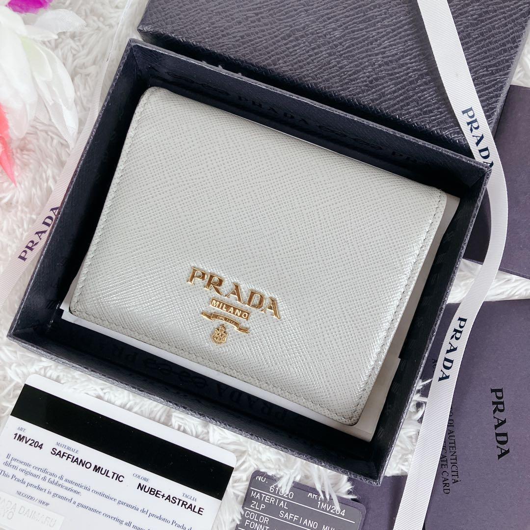 付属完備✨プラダ　折り財布　1MV204 サフィアーノ　グレー　ブルー　FRID