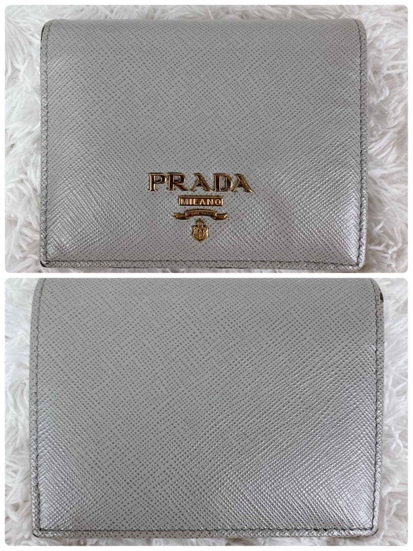 付属完備✨プラダ　折り財布　1MV204 サフィアーノ　グレー　ブルー　FRID