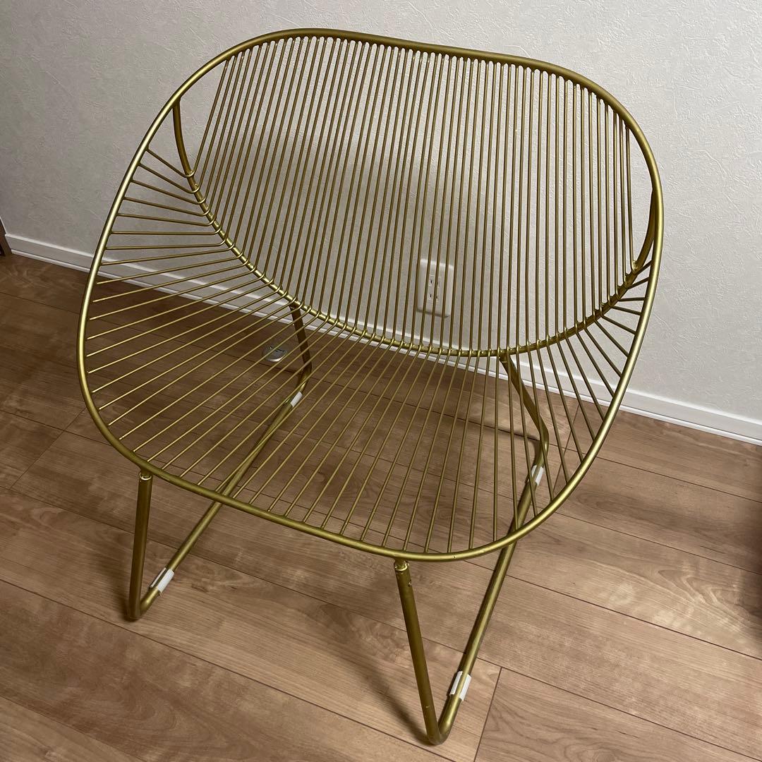 アンティーク調スチールワイヤーチェアー　ゴールド