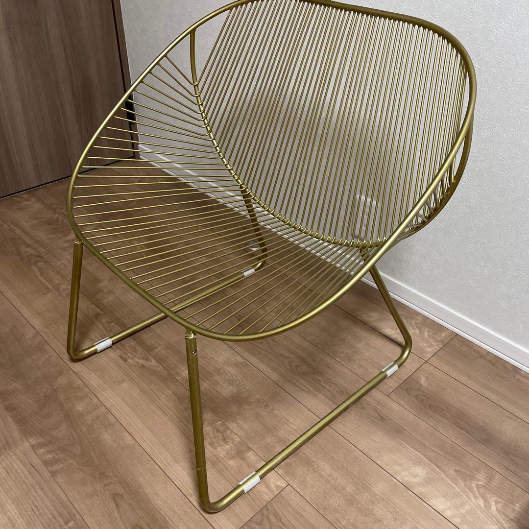 アンティーク調スチールワイヤーチェアー　ゴールド