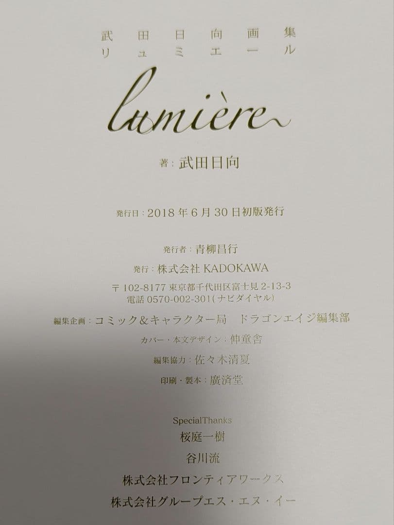 武田日向先生画集 lumiere リュミエール