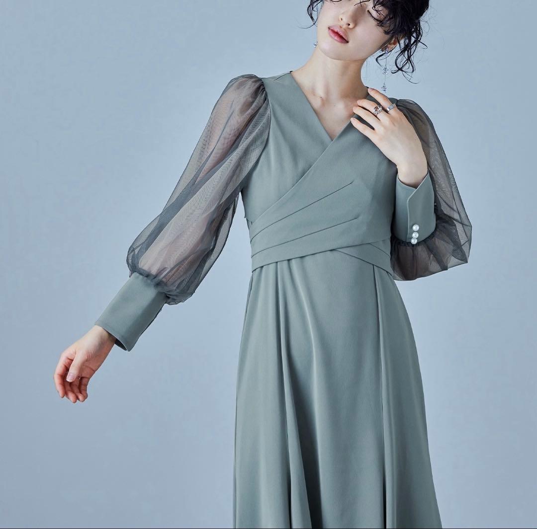 【ピーナッツ】冬用：クロスデザインブラウスセットドレス(結婚式)