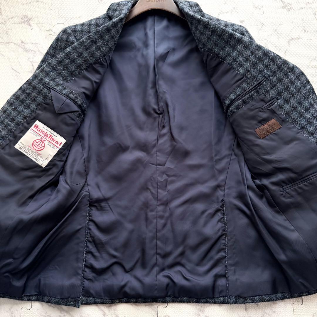 美品✨ハリスツイード×ルシック 千鳥格子柄 テーラードジャケット ネイビー系