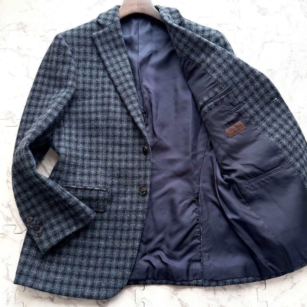 美品✨ハリスツイード×ルシック 千鳥格子柄 テーラードジャケット ネイビー系