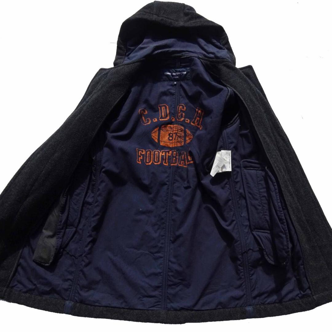 希少　コムデギャルソンオム　プリント切り替えパイピングロゴ ダッフルコート S