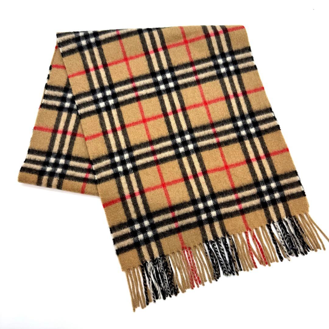 未使用級バーバリーズ カシミヤ100% 英国製 マフラー ノバチェック ベージュ