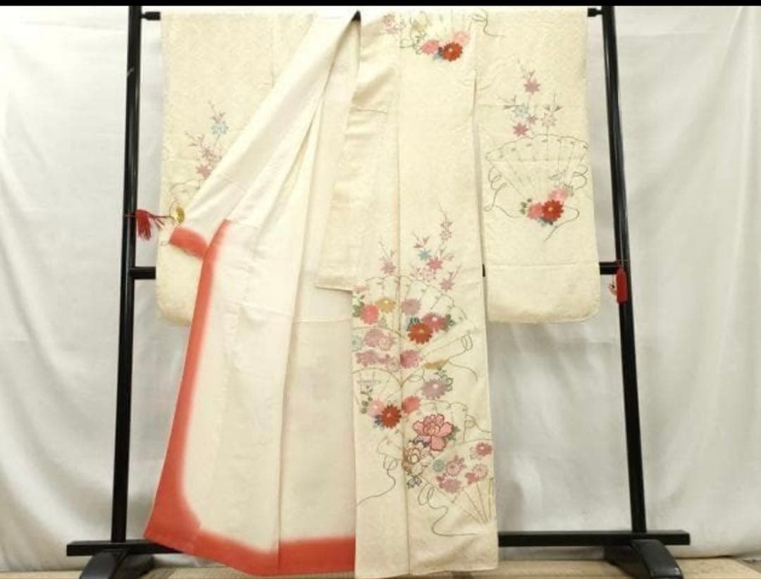 豪華振袖　駒刺繍　総絞り　檜扇花文　金糸　正絹