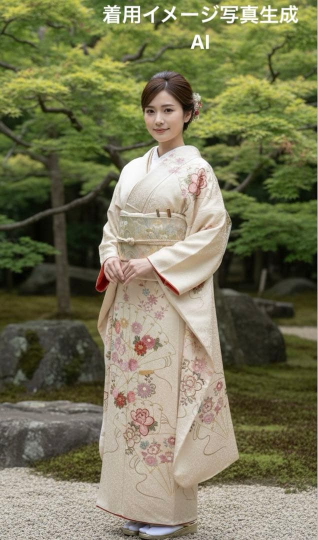 豪華振袖　駒刺繍　総絞り　檜扇花文　金糸　正絹