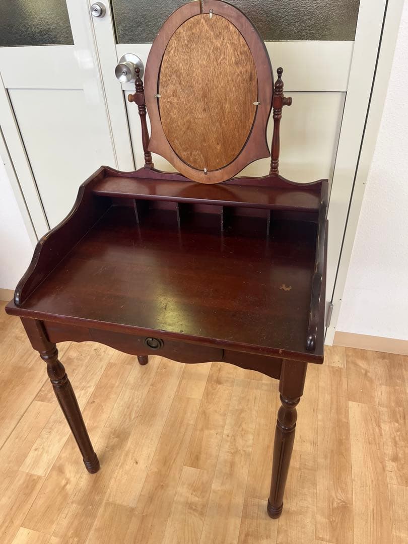 ヴィンテージ　ダークレッド 木製ドレッサー　鏡台　椅子なし　アンティーク