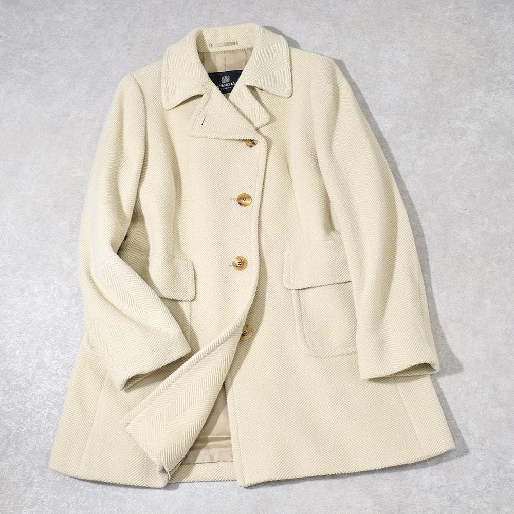 英国老舗 Aquascutum アンゴラ ウール ヘリンボーンパイル コート