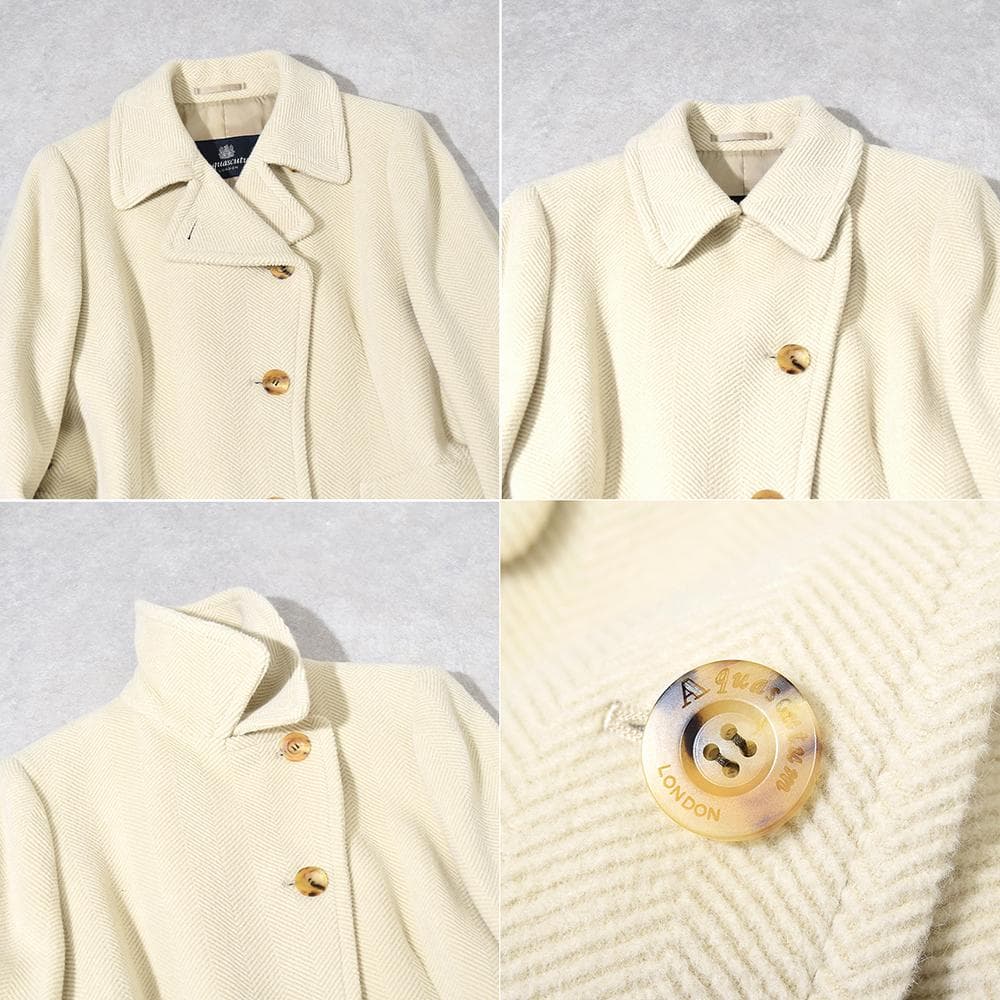英国老舗 Aquascutum アンゴラ ウール ヘリンボーンパイル コート