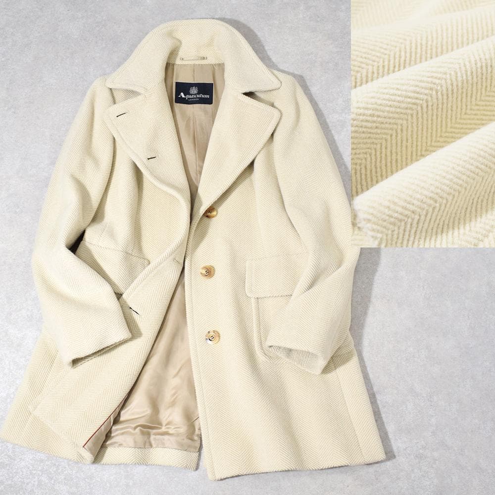 英国老舗 Aquascutum アンゴラ ウール ヘリンボーンパイル コート