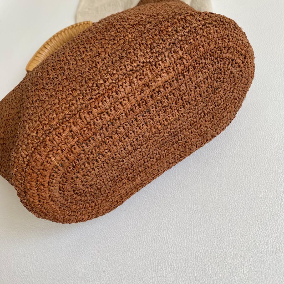 極美品　ヘレンカミンスキー　ラフィア　レザーハンドル ラフィアトートバッグ