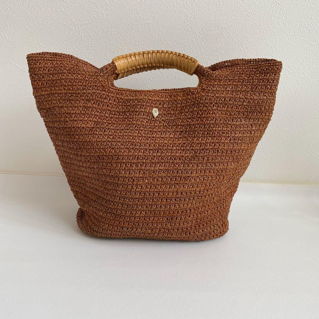 極美品　ヘレンカミンスキー　ラフィア　レザーハンドル ラフィアトートバッグ