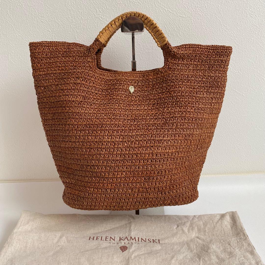 極美品　ヘレンカミンスキー　ラフィア　レザーハンドル ラフィアトートバッグ
