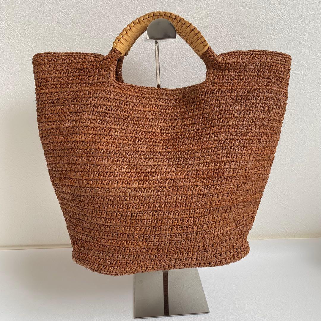 極美品　ヘレンカミンスキー　ラフィア　レザーハンドル ラフィアトートバッグ