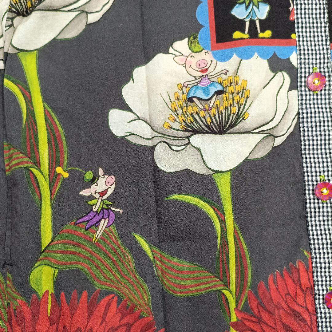 近年 美品✨アルベロベロ ぶたさん おやゆび姫 花柄シャツワンピース　シフォン