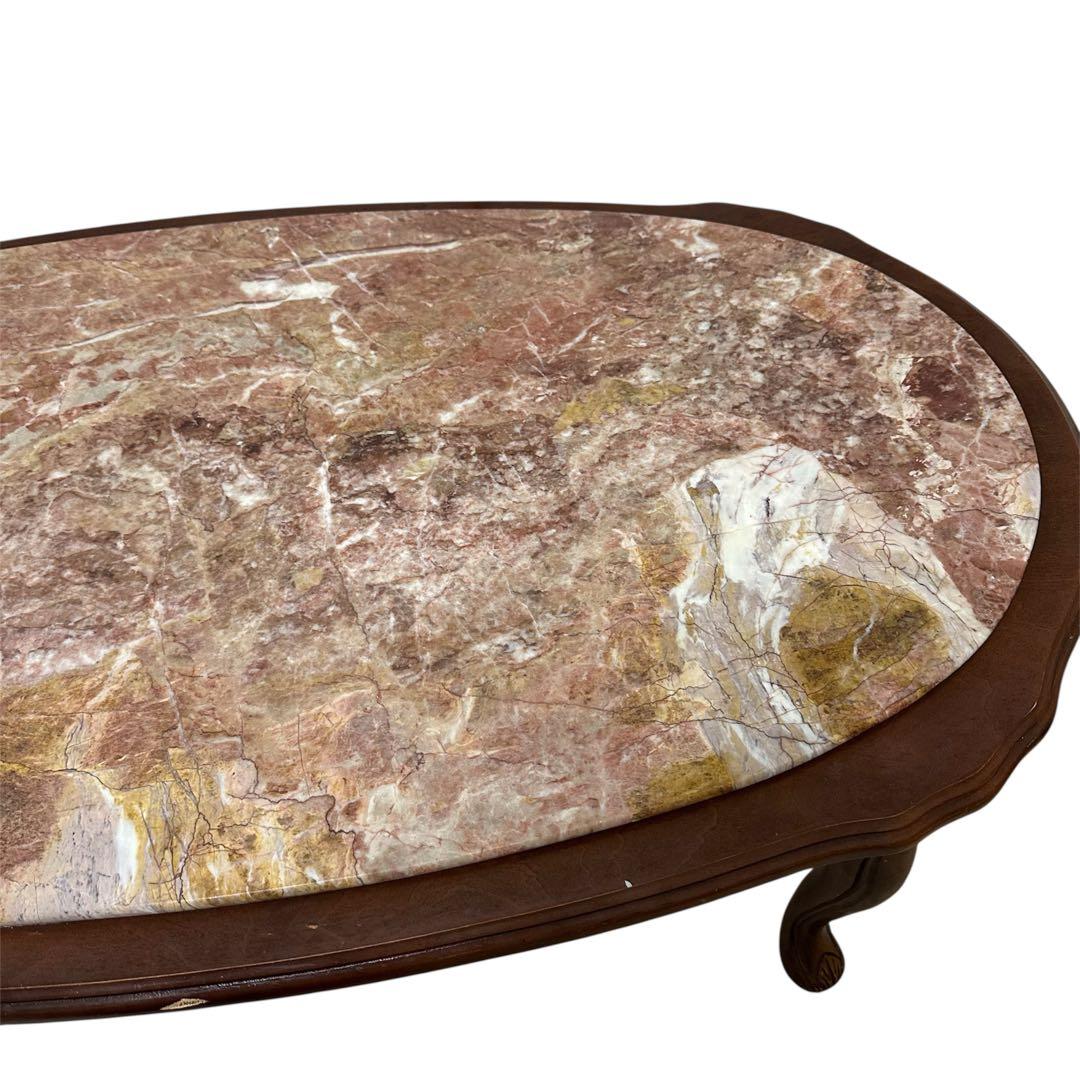 センターテーブル　木製　ロココ調　大理石天板　猫足　アンティーク