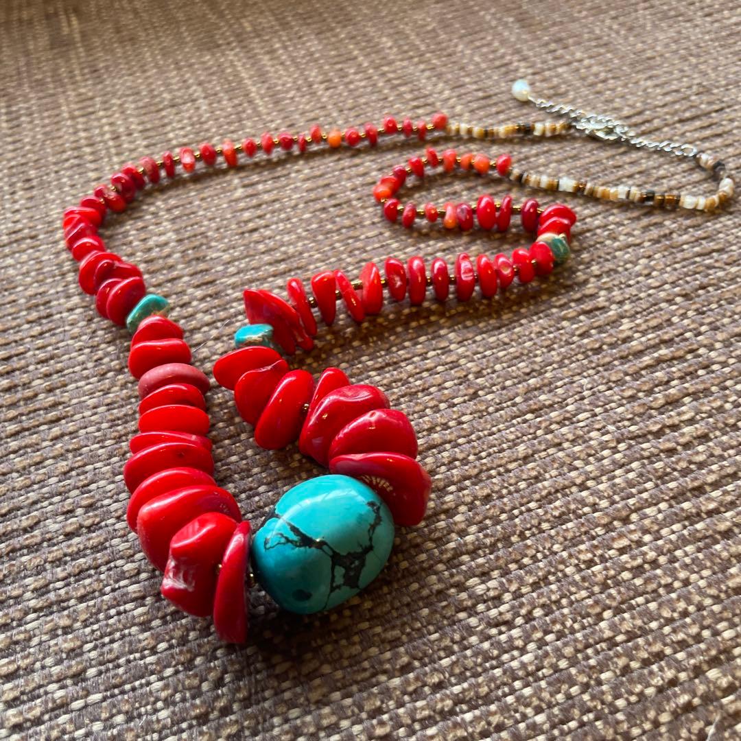 Y*i様 ナバホ ターコイズ コーラル ネックレス 珊瑚 トルコ石 インディアン