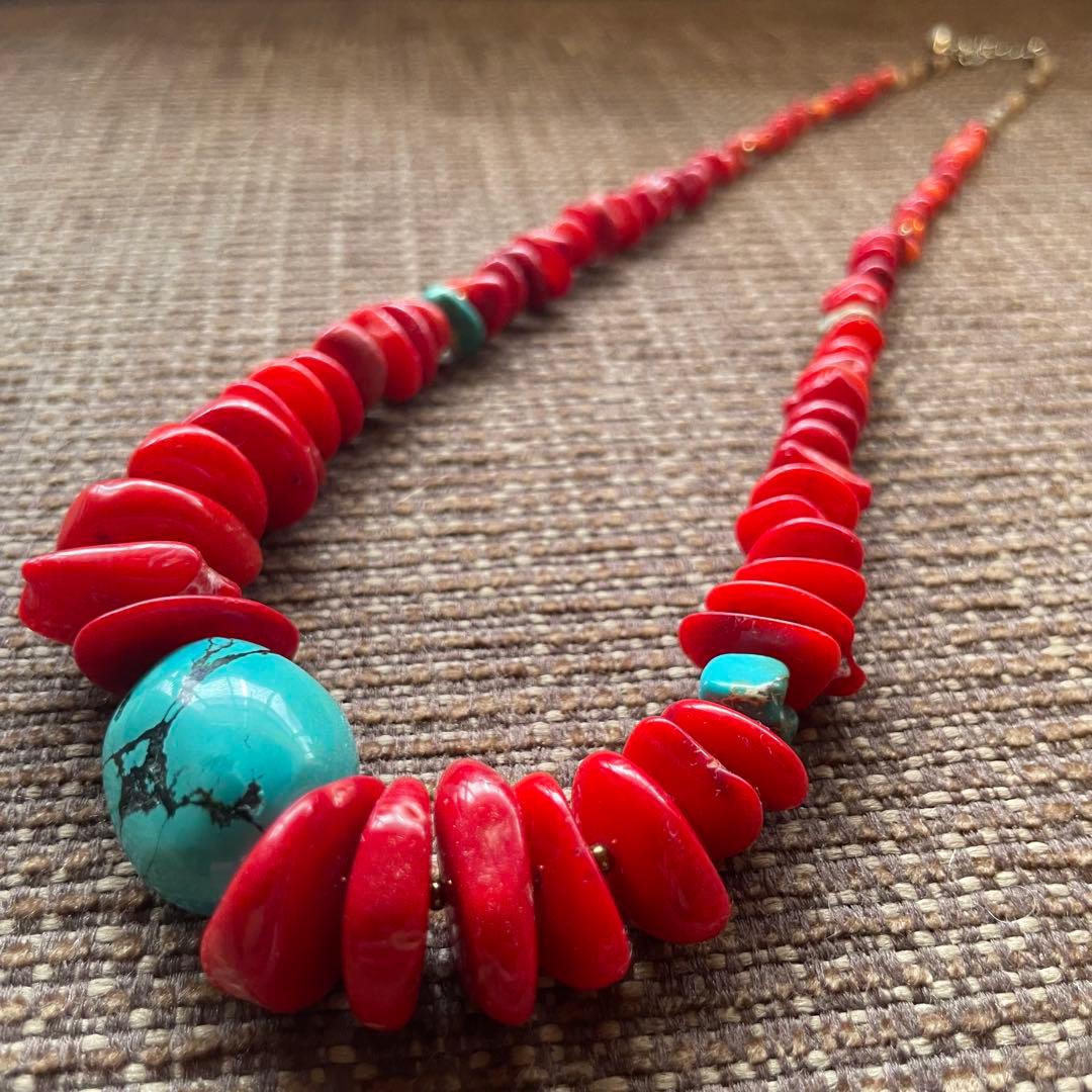 Y*i様 ナバホ ターコイズ コーラル ネックレス 珊瑚 トルコ石 インディアン