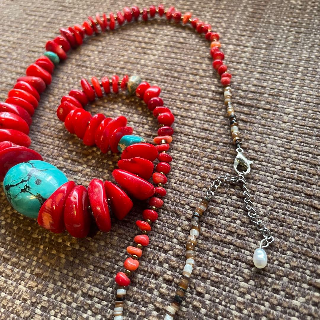 Y*i様 ナバホ ターコイズ コーラル ネックレス 珊瑚 トルコ石 インディアン