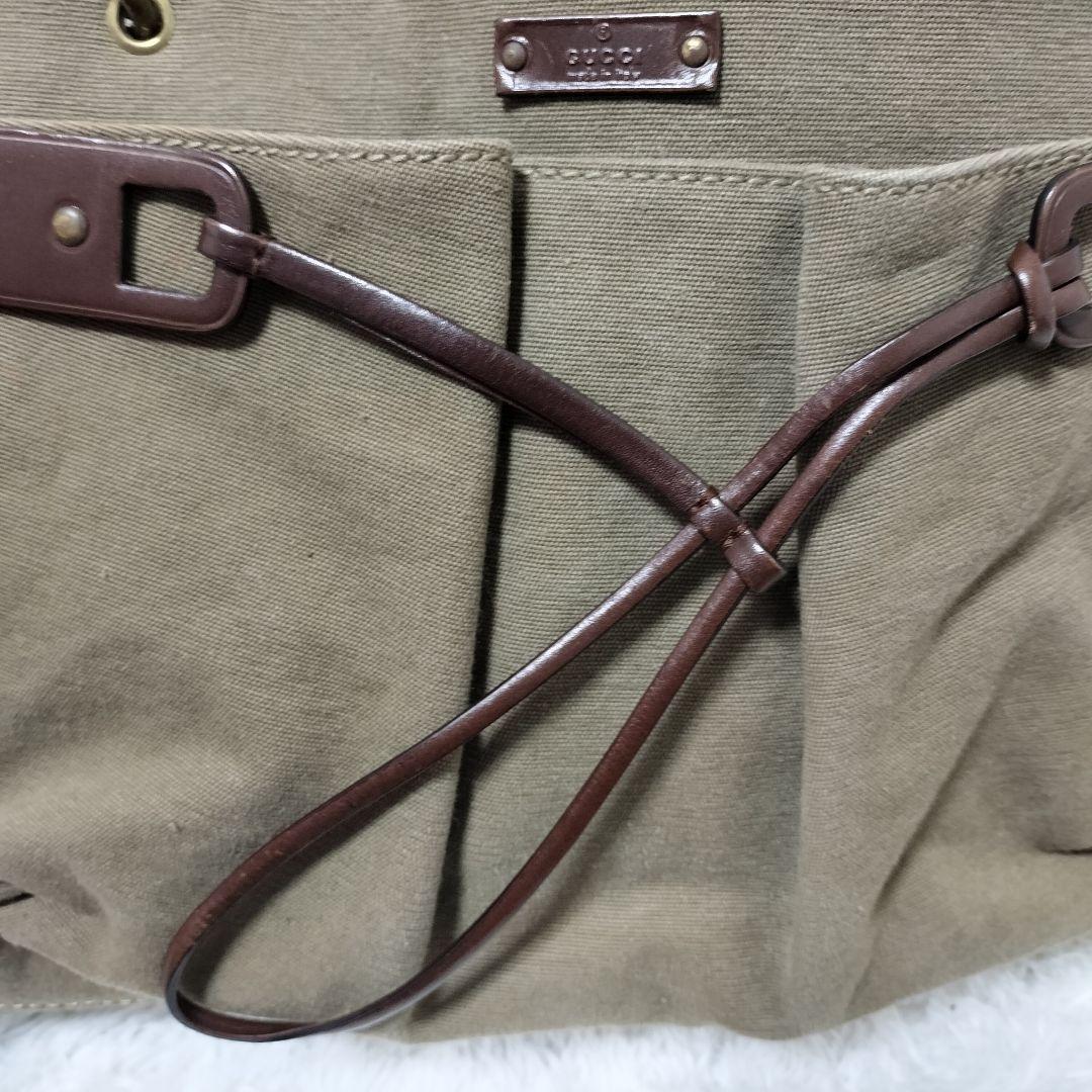 GUCCI グッチ バンブー キャンバス トートバッグ カーキベージュ 茶 黒