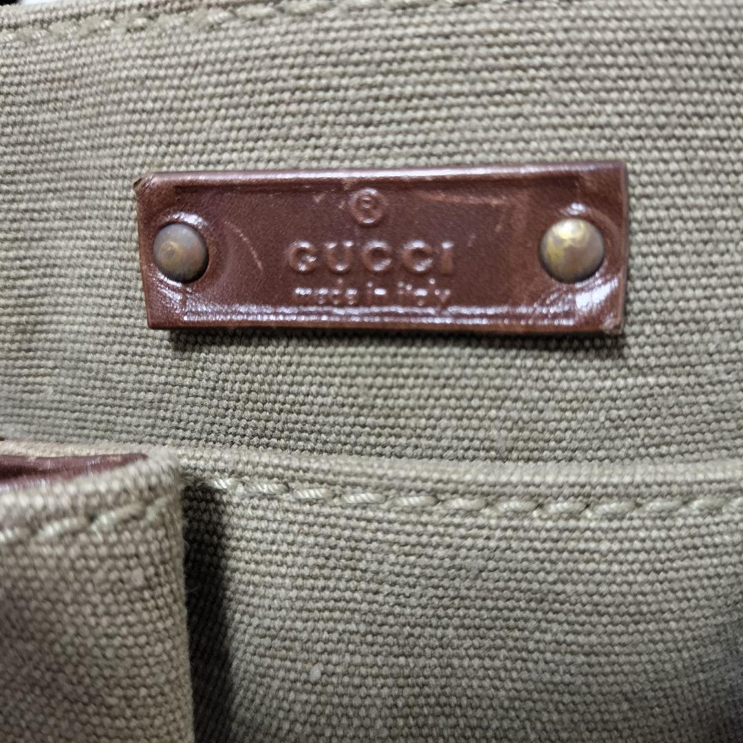 GUCCI グッチ バンブー キャンバス トートバッグ カーキベージュ 茶 黒