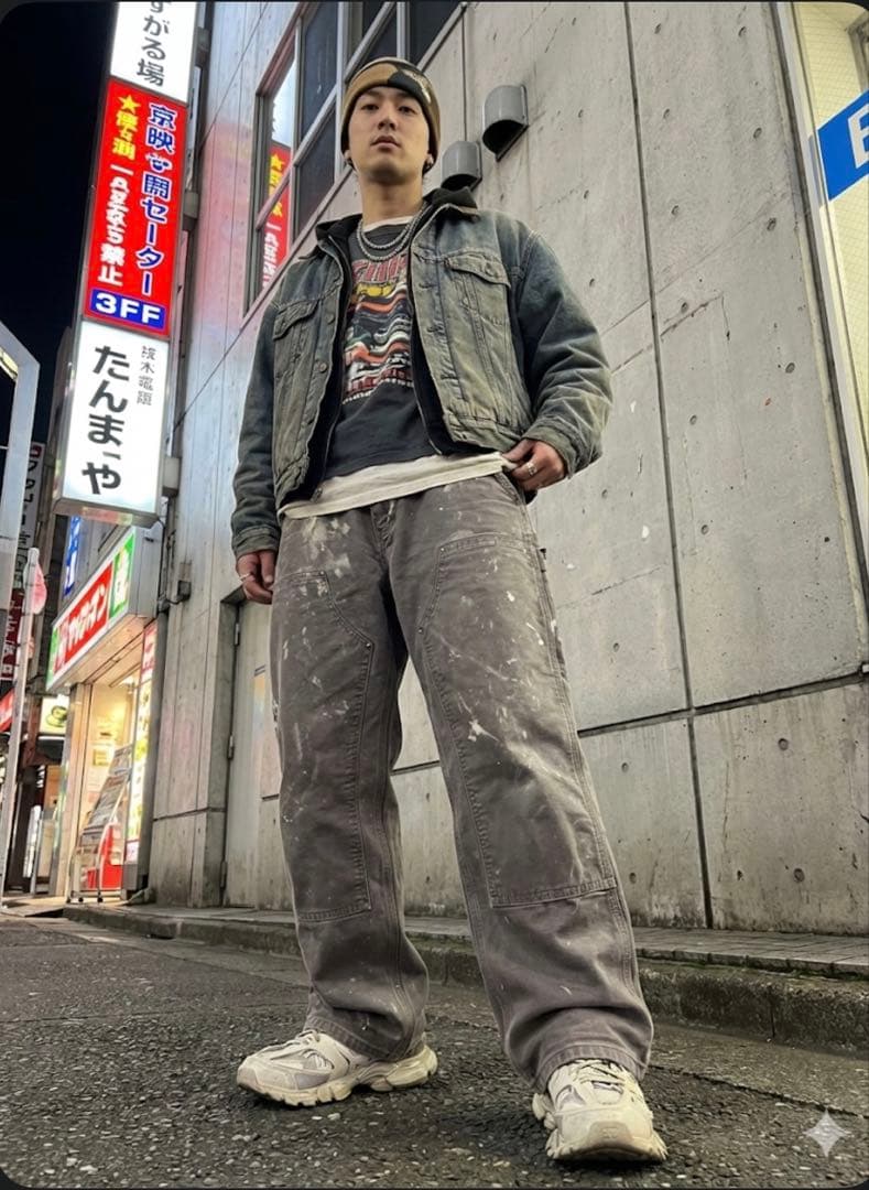 361 Carhartt ダブルニー グレー ペンキ メキシコワーク