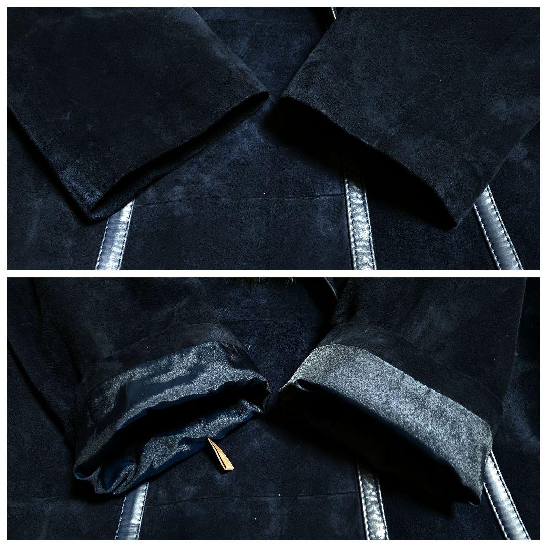 本革 スエード 112cmマキシ丈 ベルテッド ロングコート M ショールカラー