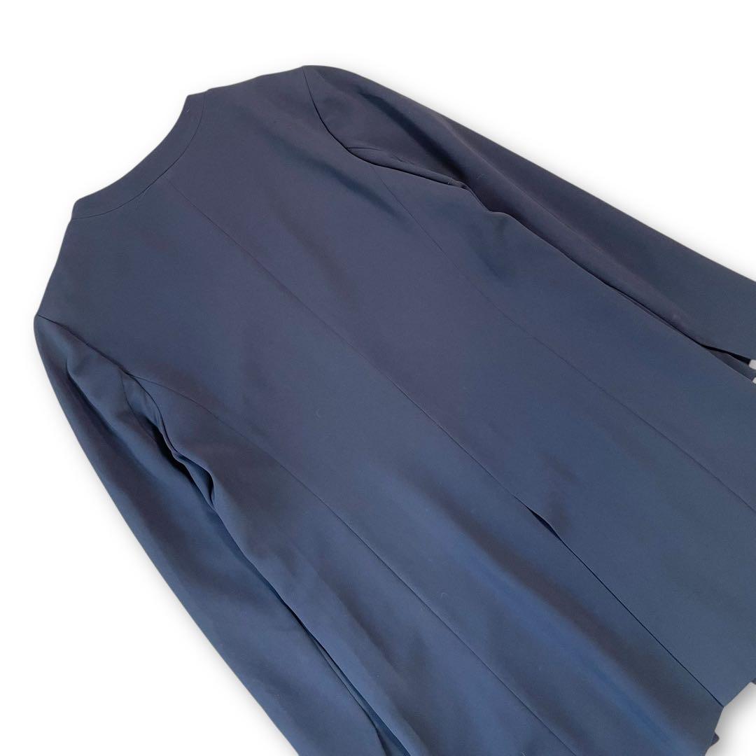 極美品✨SOÉJU ロングノーカラージャケット ネイビー ストレッチ L 濃紺