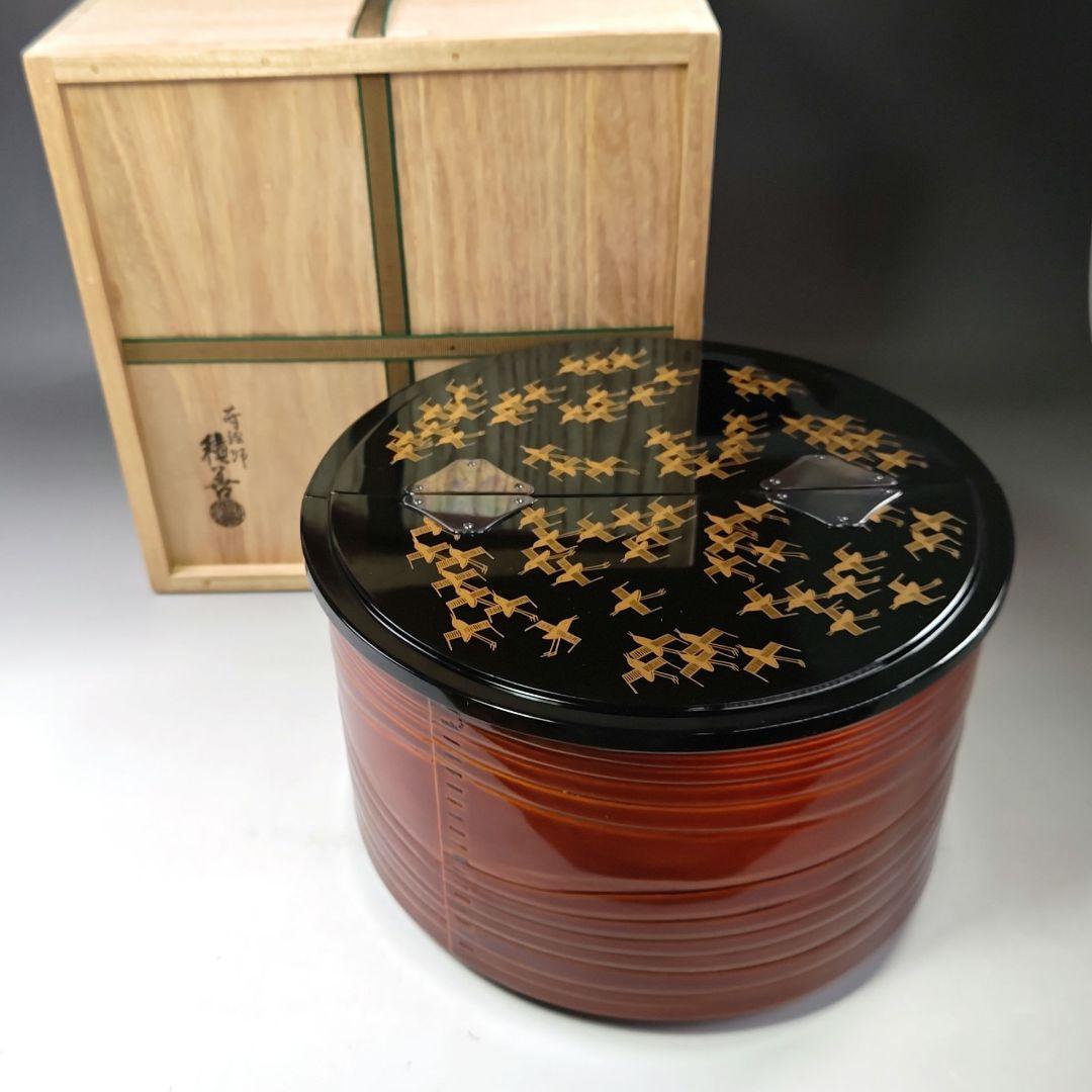 イ587 水指『蒔絵師　河原積善作』『春慶塗　鳥金蒔絵蓋　水指　共箱』茶道具