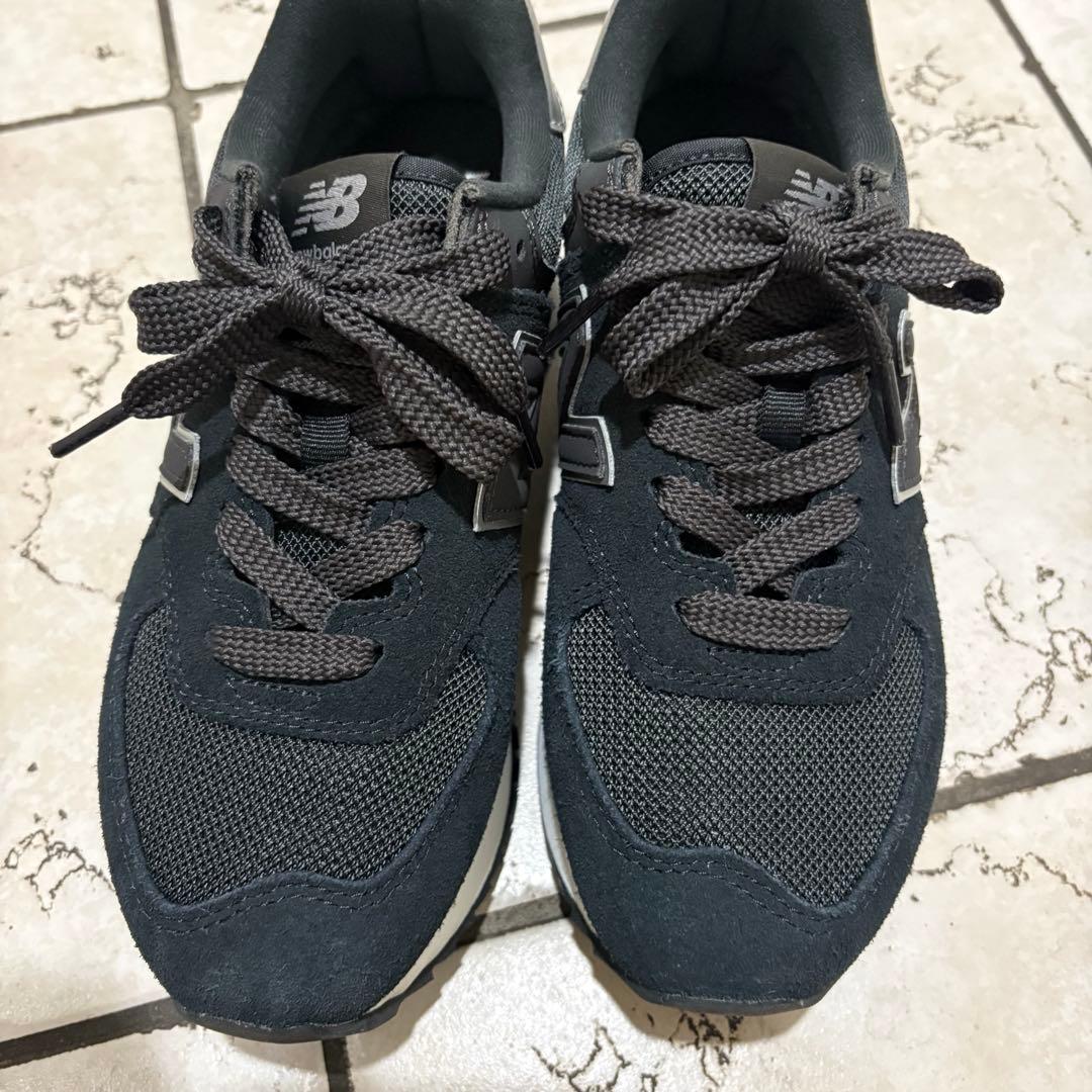 【美品】New Balance 574 ブラック 厚底スニーカー
