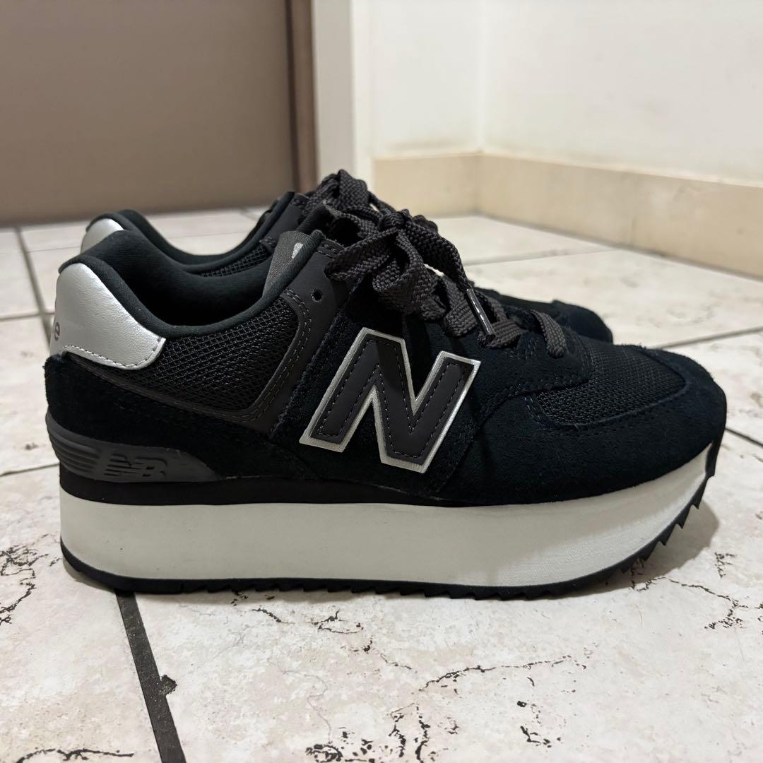 【美品】New Balance 574 ブラック 厚底スニーカー